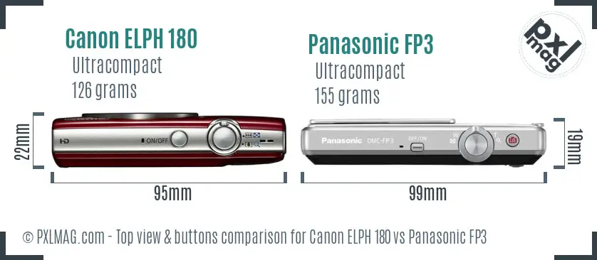 Canon ELPH 180 vs Panasonic FP3 top view buttons comparison
