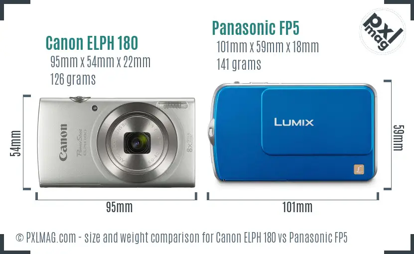 Canon ELPH 180 vs Panasonic FP5 size comparison