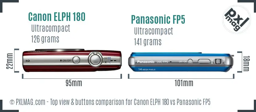Canon ELPH 180 vs Panasonic FP5 top view buttons comparison