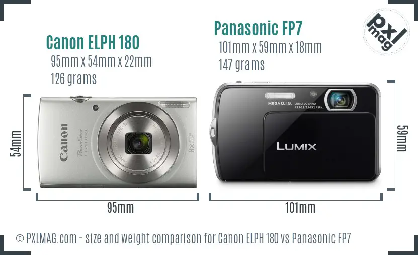 Canon ELPH 180 vs Panasonic FP7 size comparison