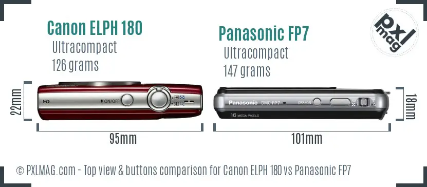 Canon ELPH 180 vs Panasonic FP7 top view buttons comparison