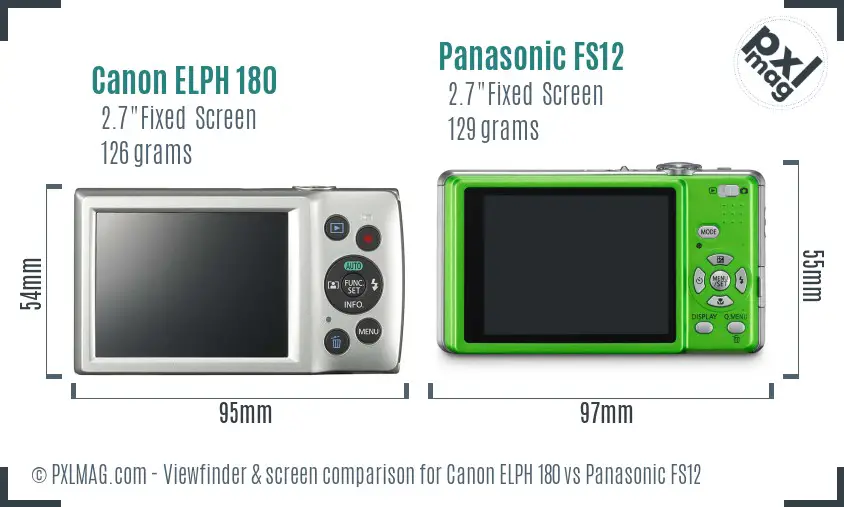 Canon ELPH 180 vs Panasonic FS12 Screen and Viewfinder comparison