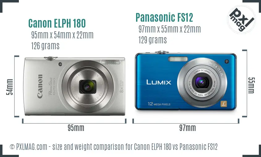 Canon ELPH 180 vs Panasonic FS12 size comparison