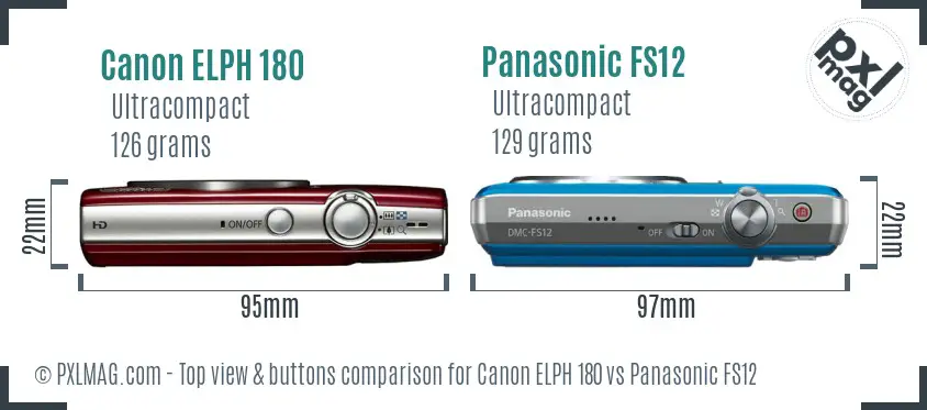 Canon ELPH 180 vs Panasonic FS12 top view buttons comparison