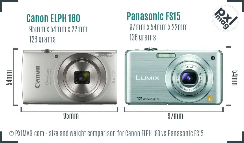 Canon ELPH 180 vs Panasonic FS15 size comparison