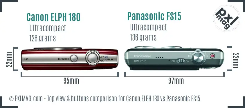 Canon ELPH 180 vs Panasonic FS15 top view buttons comparison