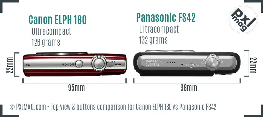 Canon ELPH 180 vs Panasonic FS42 top view buttons comparison