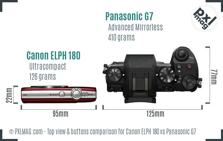 Canon ELPH 180 vs Panasonic G7 top view buttons comparison