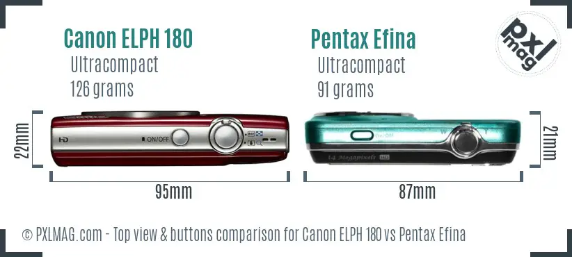 Canon ELPH 180 vs Pentax Efina top view buttons comparison