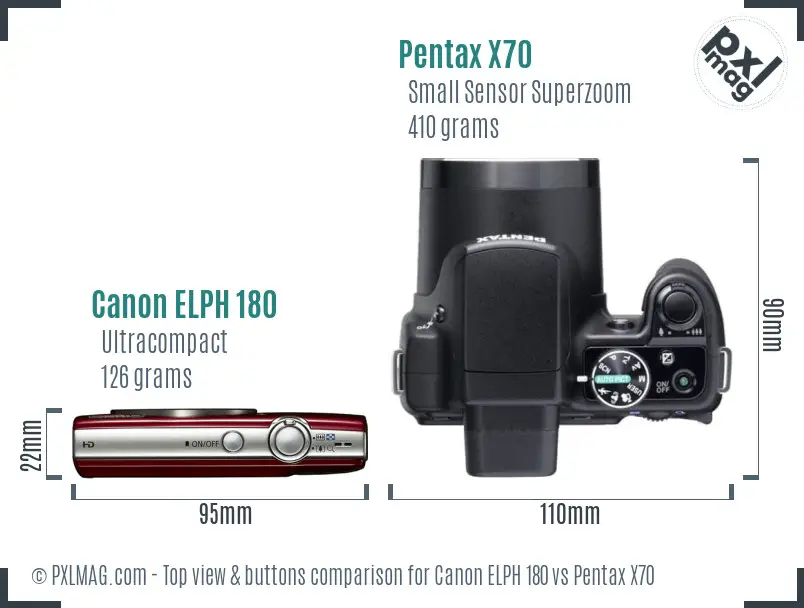Canon ELPH 180 vs Pentax X70 top view buttons comparison