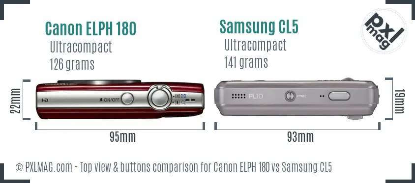 Canon ELPH 180 vs Samsung CL5 top view buttons comparison