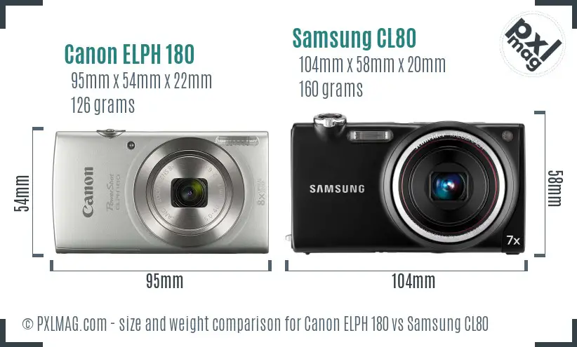 Canon ELPH 180 vs Samsung CL80 size comparison