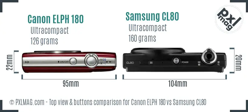 Canon ELPH 180 vs Samsung CL80 top view buttons comparison