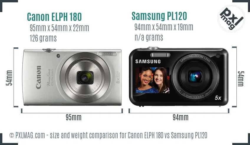 Canon ELPH 180 vs Samsung PL120 size comparison