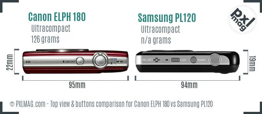 Canon ELPH 180 vs Samsung PL120 top view buttons comparison