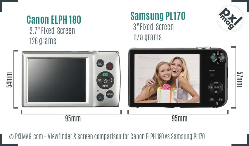 Canon ELPH 180 vs Samsung PL170 Screen and Viewfinder comparison