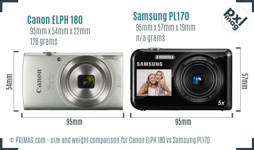 Canon ELPH 180 vs Samsung PL170 size comparison