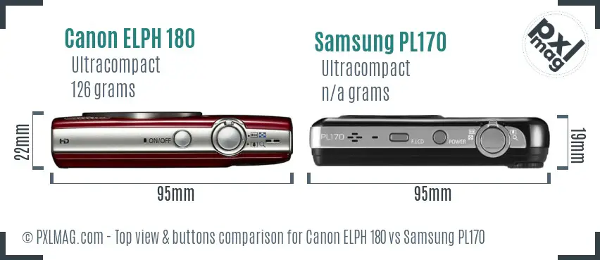 Canon ELPH 180 vs Samsung PL170 top view buttons comparison