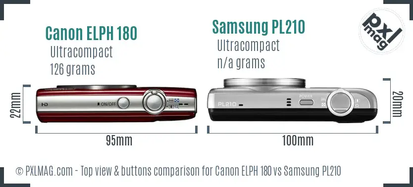 Canon ELPH 180 vs Samsung PL210 top view buttons comparison Canon ELPH 180 vs Samsung PL210 top view buttons comparison