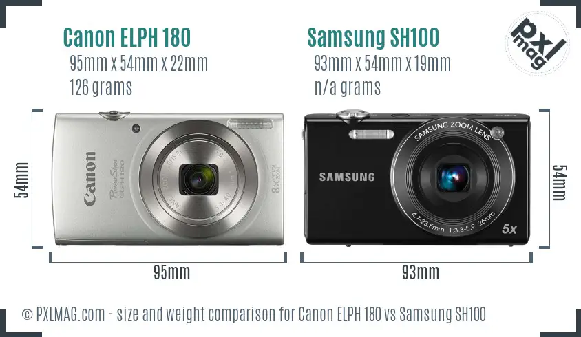 Canon ELPH 180 vs Samsung SH100 size comparison