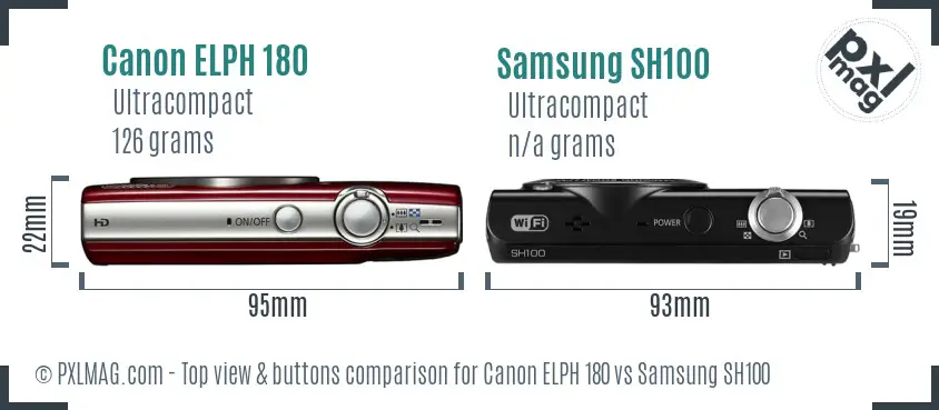 Canon ELPH 180 vs Samsung SH100 top view buttons comparison