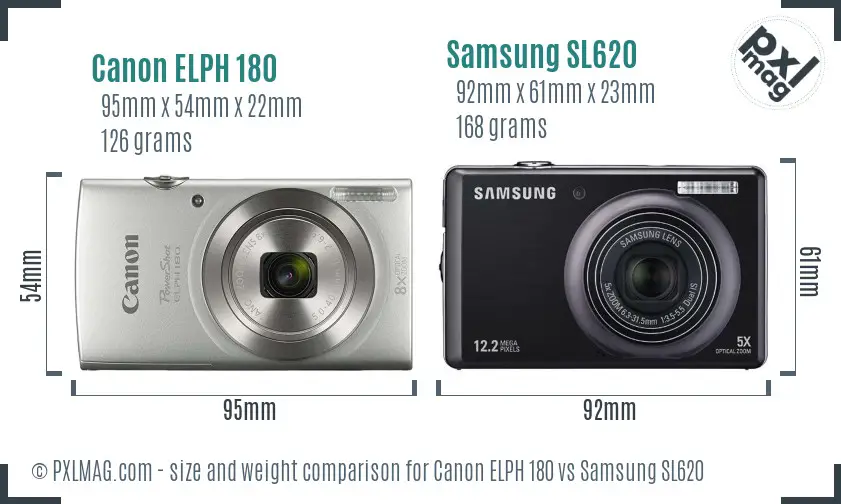 Canon ELPH 180 vs Samsung SL620 size comparison Canon ELPH 180 vs Samsung SL620 size comparison