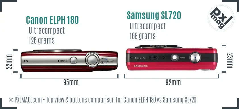 Canon ELPH 180 vs Samsung SL720 top view buttons comparison
