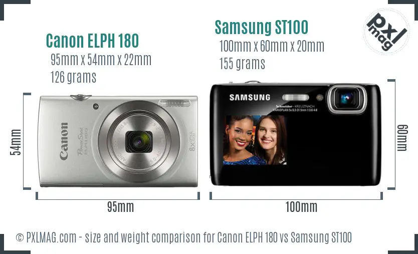 Canon ELPH 180 vs Samsung ST100 size comparison