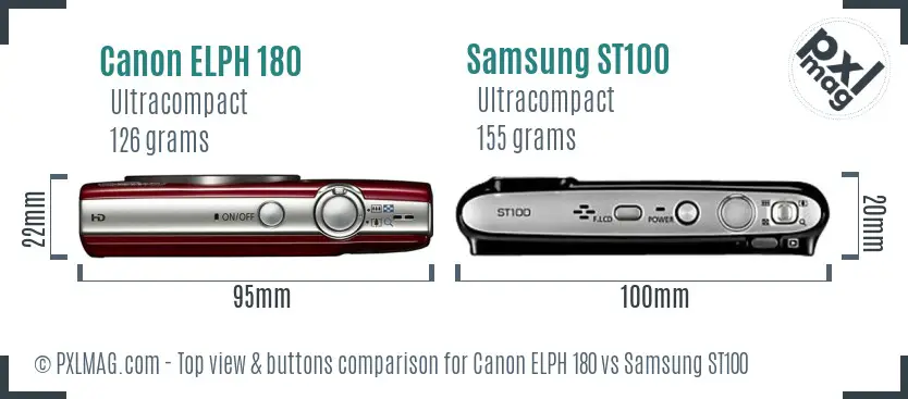 Canon ELPH 180 vs Samsung ST100 top view buttons comparison