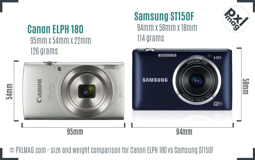 Canon ELPH 180 vs Samsung ST150F size comparison