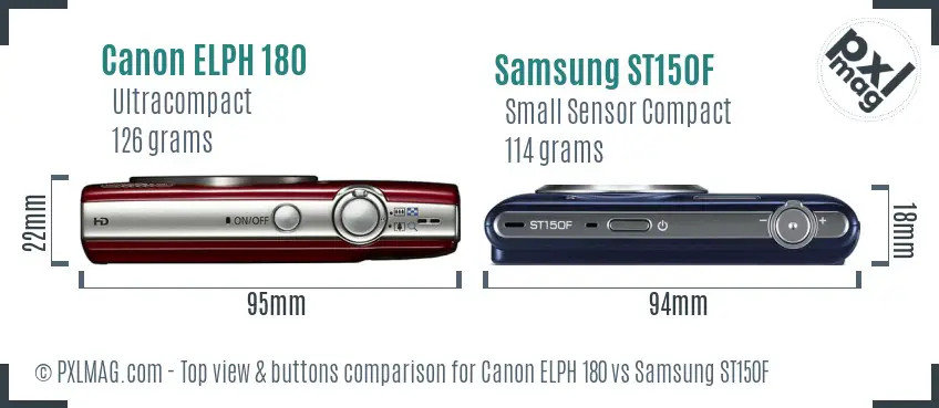 Canon ELPH 180 vs Samsung ST150F top view buttons comparison
