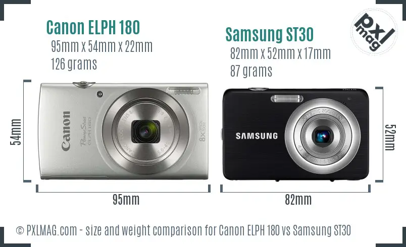Canon ELPH 180 vs Samsung ST30 size comparison