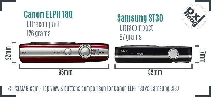 Canon ELPH 180 vs Samsung ST30 top view buttons comparison