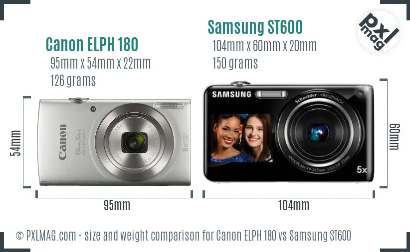 Canon ELPH 180 vs Samsung ST600 size comparison