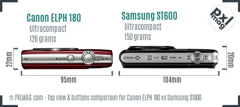 Canon ELPH 180 vs Samsung ST600 top view buttons comparison