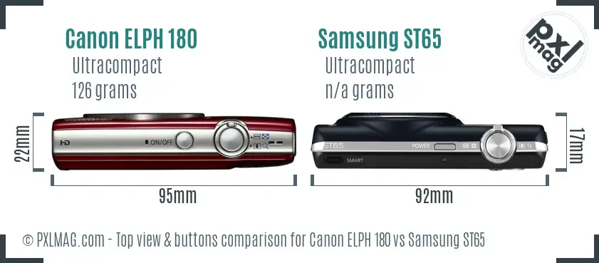 Canon ELPH 180 vs Samsung ST65 top view buttons comparison
