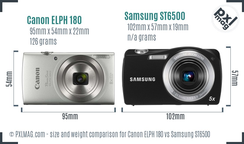 Canon ELPH 180 vs Samsung ST6500 size comparison Canon ELPH 180 vs Samsung ST6500 size comparison