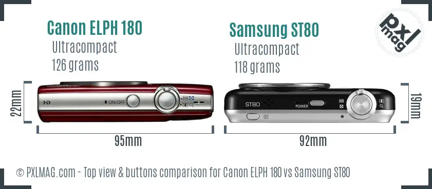 Canon ELPH 180 vs Samsung ST80 top view buttons comparison