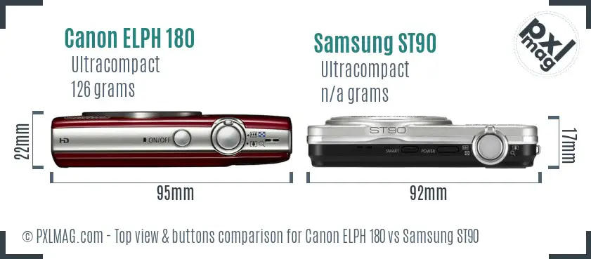 Canon ELPH 180 vs Samsung ST90 top view buttons comparison Canon ELPH 180 vs Samsung ST90 top view buttons comparison