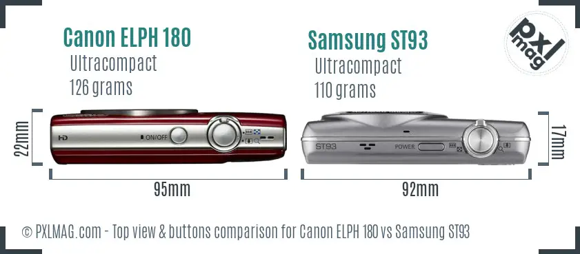 Canon ELPH 180 vs Samsung ST93 top view buttons comparison