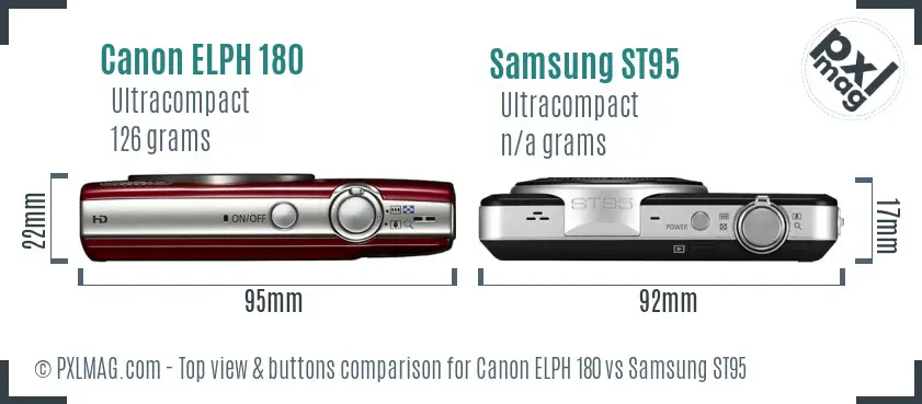 Canon ELPH 180 vs Samsung ST95 top view buttons comparison