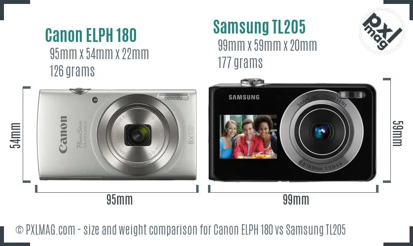 Canon ELPH 180 vs Samsung TL205 size comparison