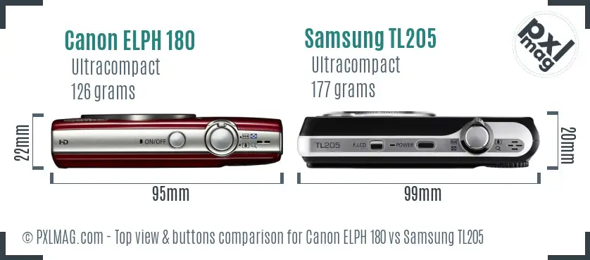 Canon ELPH 180 vs Samsung TL205 top view buttons comparison