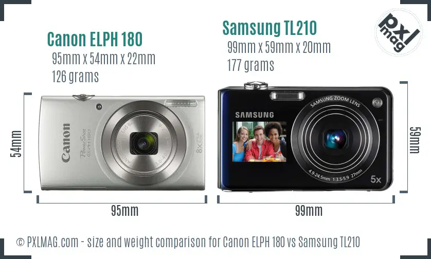 Canon ELPH 180 vs Samsung TL210 size comparison