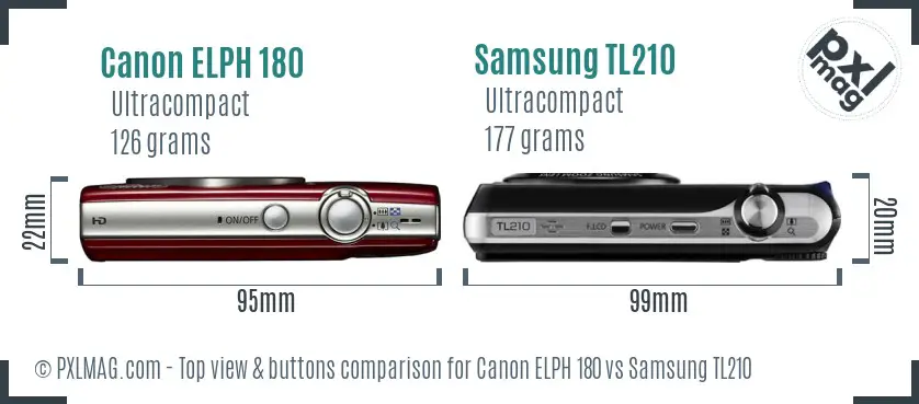 Canon ELPH 180 vs Samsung TL210 top view buttons comparison