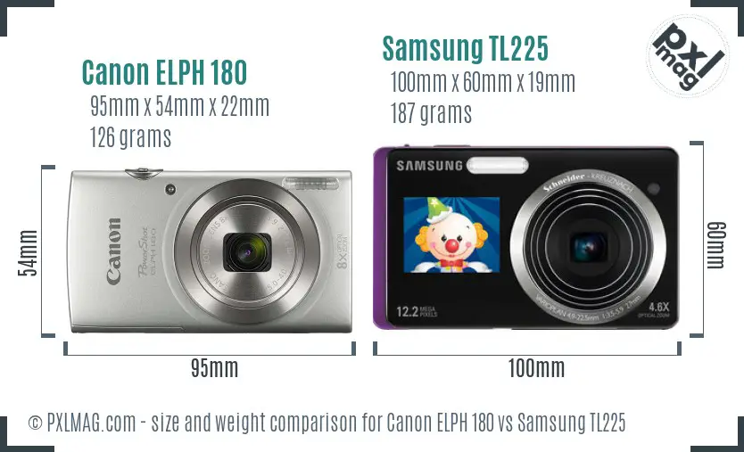 Canon ELPH 180 vs Samsung TL225 size comparison