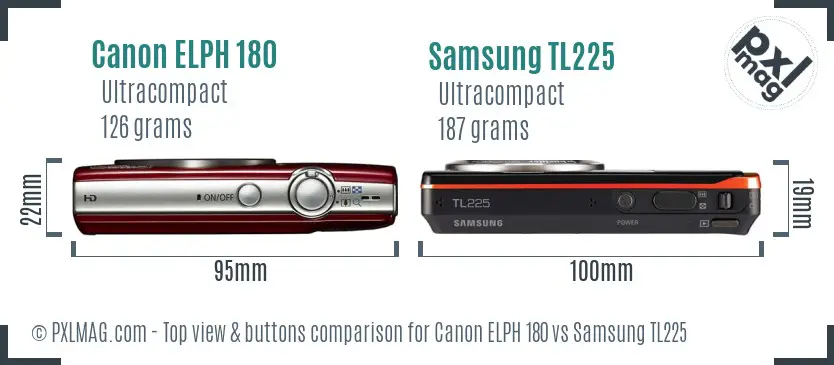 Canon ELPH 180 vs Samsung TL225 top view buttons comparison