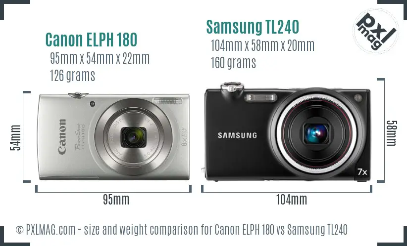 Canon ELPH 180 vs Samsung TL240 size comparison