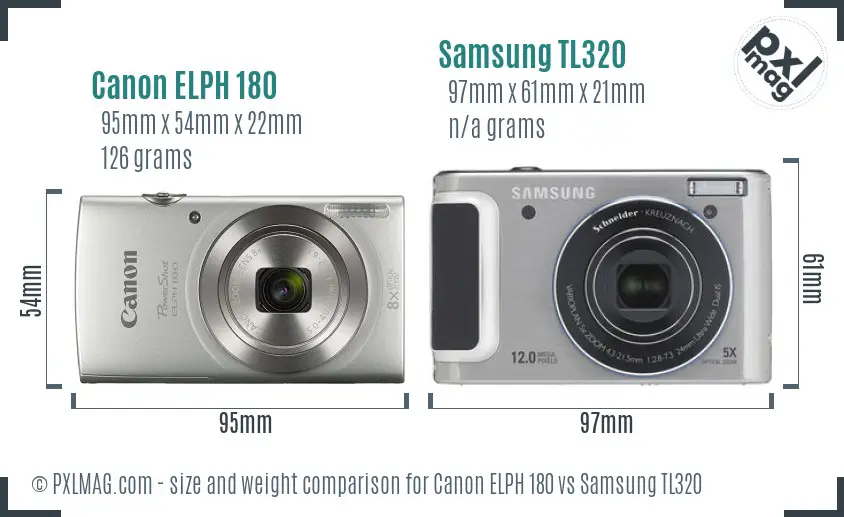 Canon ELPH 180 vs Samsung TL320 size comparison