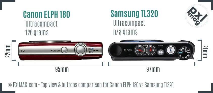 Canon ELPH 180 vs Samsung TL320 top view buttons comparison